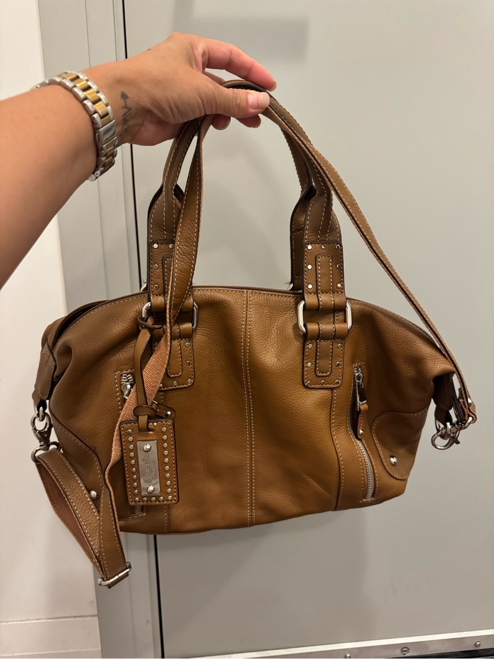 Tignanello Tan Leather Convertible Shoulder Bag